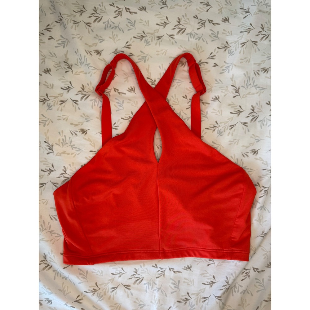 Athleta Womens Orange Red High Neck Halter Keyhole Crossback Swim Suit Top